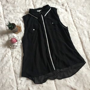 Semi sheer sleeveless button up